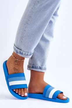Outlet Boto Damskie Klapki W Paski Niebieskie Vision
