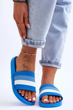 Outlet Boto Damskie Klapki W Paski Niebieskie Vision