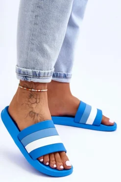 Outlet Boto Damskie Klapki W Paski Niebieskie Vision