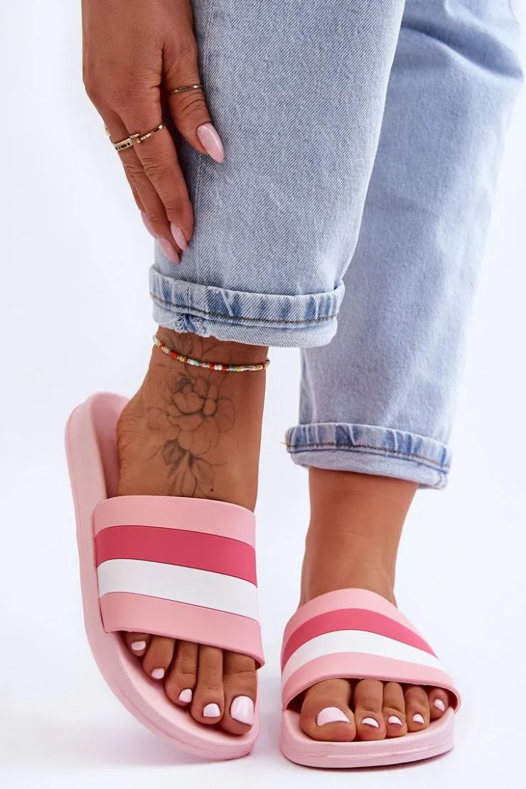 Damskie Boto Damskie Klapki W Paski Różowe Vision