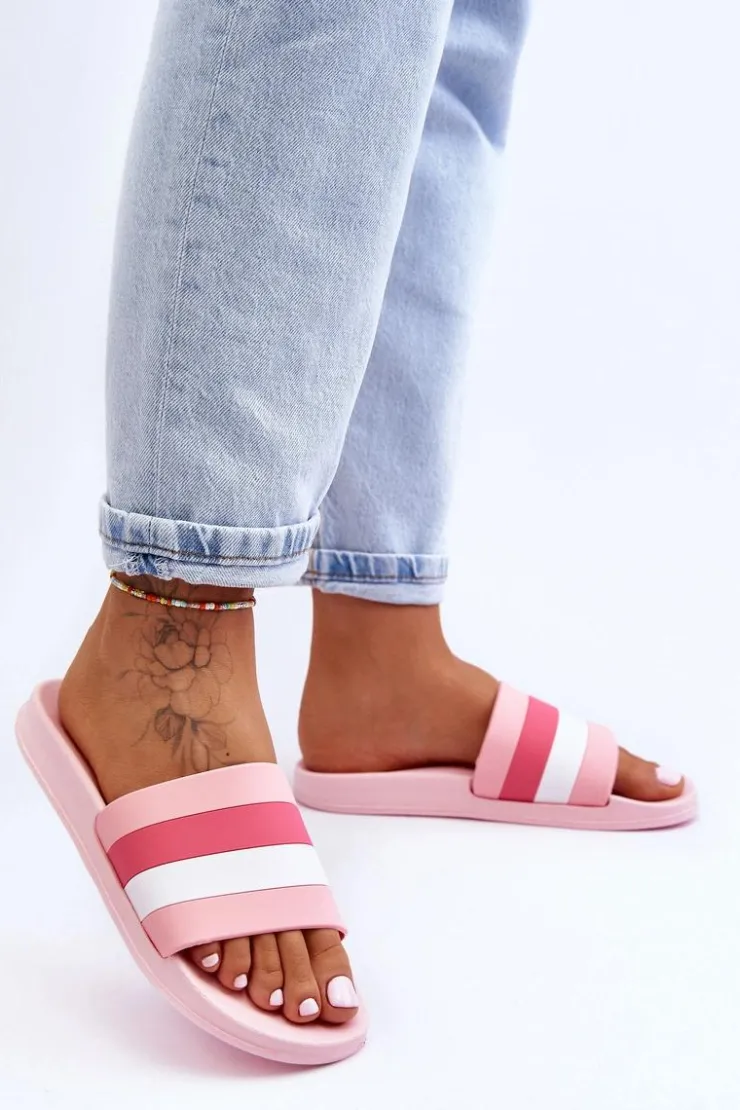 Damskie Boto Damskie Klapki W Paski Różowe Vision