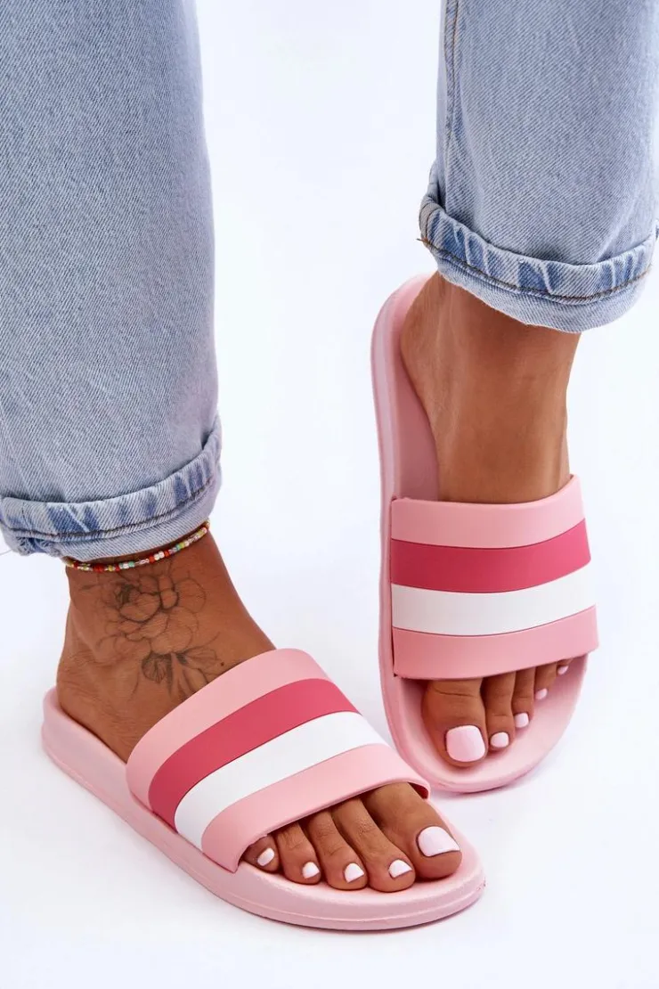 Damskie Boto Damskie Klapki W Paski Różowe Vision