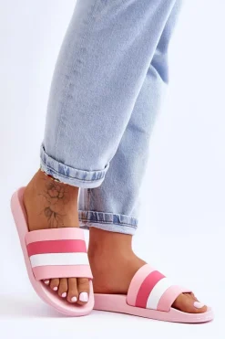 Damskie Boto Damskie Klapki W Paski Różowe Vision