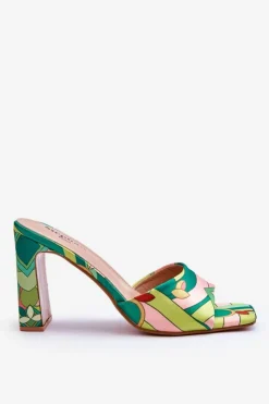 Damskie Boto Damskie Klapki We Wzory Na Obcasie Zielone Adelise