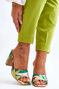 Damskie Boto Damskie Klapki We Wzory Na Obcasie Zielone Adelise