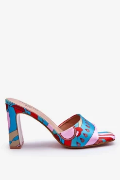 Damskie Boto Damskie Klapki We Wzory Na Obcasie Niebieskie Adelise