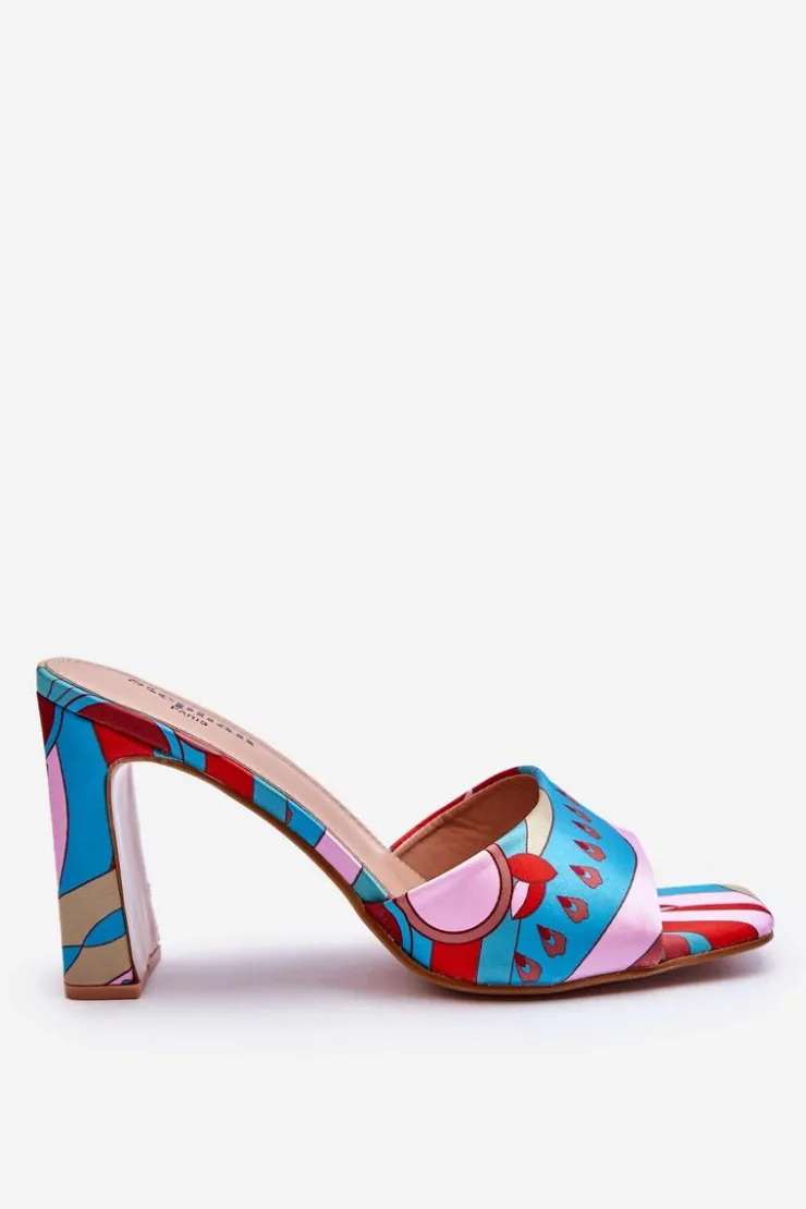 Damskie Boto Damskie Klapki We Wzory Na Obcasie Niebieskie Adelise