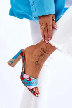 Damskie Boto Damskie Klapki We Wzory Na Obcasie Niebieskie Adelise