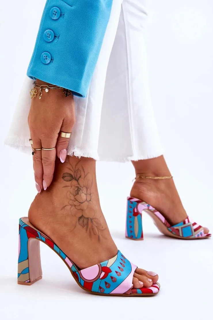 Damskie Boto Damskie Klapki We Wzory Na Obcasie Niebieskie Adelise