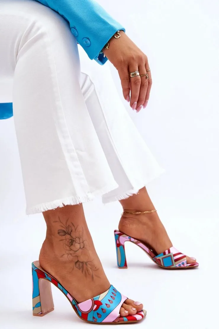 Damskie Boto Damskie Klapki We Wzory Na Obcasie Niebieskie Adelise