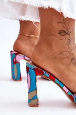 Damskie Boto Damskie Klapki We Wzory Na Obcasie Niebieskie Adelise