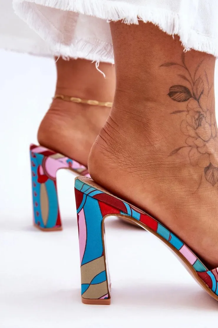 Damskie Boto Damskie Klapki We Wzory Na Obcasie Niebieskie Adelise