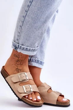 Boto Klapki Korkowe|Klapki Damskie Klasyczne*Damskie Klapki Wsuwane Beżowe Destino