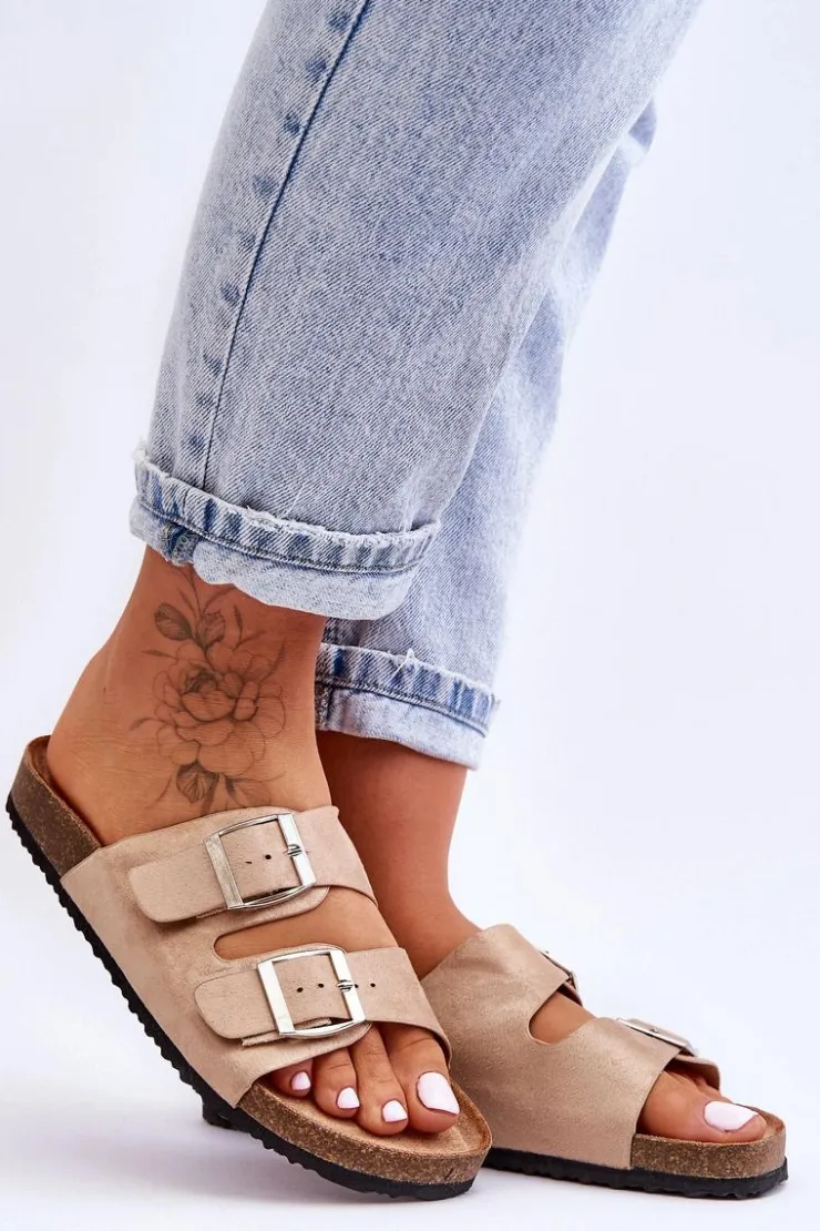 Boto Klapki Korkowe|Klapki Damskie Klasyczne*Damskie Klapki Wsuwane Beżowe Destino