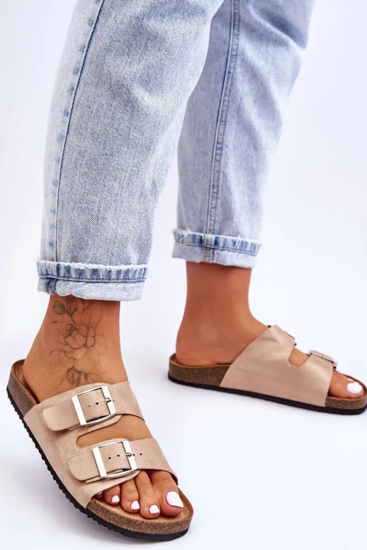 Boto Klapki Korkowe|Klapki Damskie Klasyczne*Damskie Klapki Wsuwane Beżowe Destino