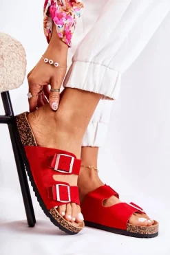 Discount Boto Damskie Klapki Wsuwane Czerwone Misandei