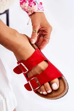 Discount Boto Damskie Klapki Wsuwane Czerwone Misandei