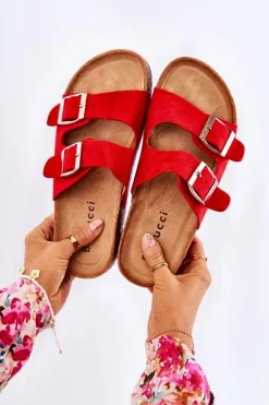 Discount Boto Damskie Klapki Wsuwane Czerwone Misandei