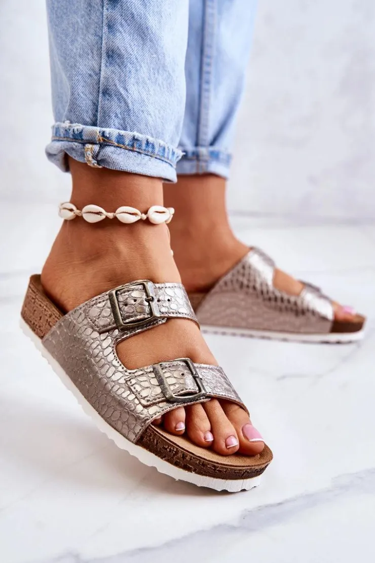 Damskie INBLU Damskie Klapki Wsuwane NM000027 Srebrne