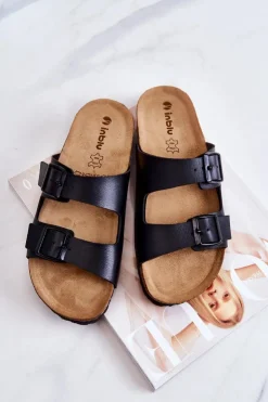 INBLU Klapki Damskie Klasyczne*Damskie Klapki Wsuwane NM000028 Czarne