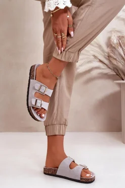 Discount Boto Damskie Klapki Wsuwane Na Korkowej Podeszwie Szare Cortina