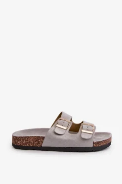 Discount Boto Damskie Klapki Wsuwane Na Korkowej Podeszwie Szare Cortina