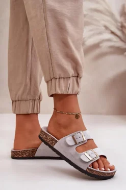 Discount Boto Damskie Klapki Wsuwane Na Korkowej Podeszwie Szare Cortina