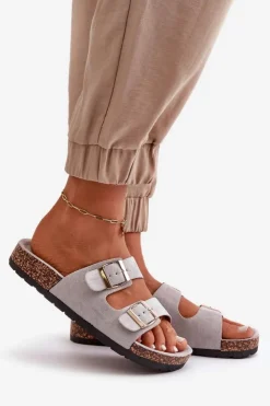 Discount Boto Damskie Klapki Wsuwane Na Korkowej Podeszwie Szare Cortina