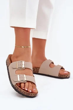 Clearance Boto Damskie Klapki Wsuwane Na Korkowej Podeszwie Beżowe Cortina