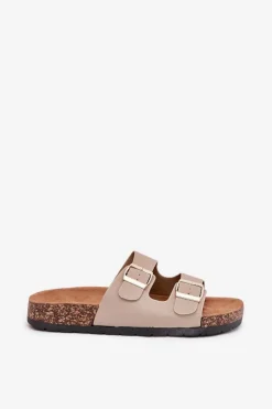 Clearance Boto Damskie Klapki Wsuwane Na Korkowej Podeszwie Beżowe Cortina