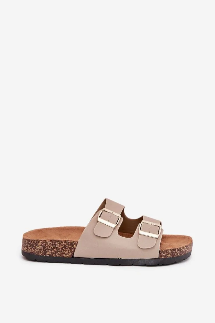 Clearance Boto Damskie Klapki Wsuwane Na Korkowej Podeszwie Beżowe Cortina