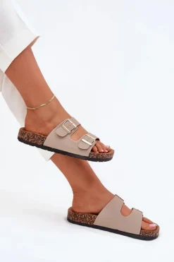 Clearance Boto Damskie Klapki Wsuwane Na Korkowej Podeszwie Beżowe Cortina