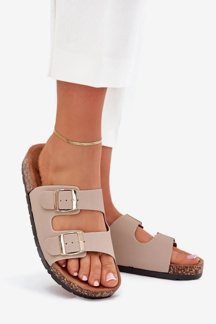 Clearance Boto Damskie Klapki Wsuwane Na Korkowej Podeszwie Beżowe Cortina