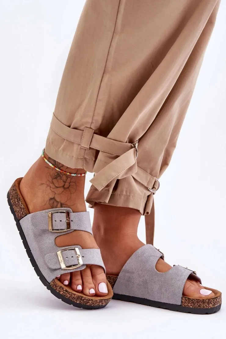 Damskie Boto Damskie Klapki Wsuwane Na Korkowej Podeszwie Szare Cortina