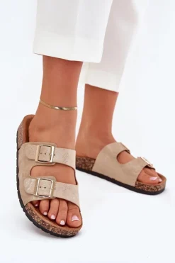 Boto Klapki Korkowe|Klapki Damskie Klasyczne*Damskie Klapki Wsuwane Na Korkowej Podeszwie Złote Cortina