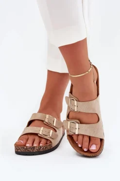 Boto Klapki Korkowe|Klapki Damskie Klasyczne*Damskie Klapki Wsuwane Na Korkowej Podeszwie Złote Cortina