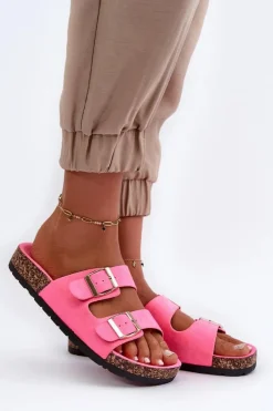 Boto Klapki Korkowe|Klapki Damskie Klasyczne*Damskie Klapki Wsuwane Na Korkowej Podeszwie Neonowy Róż Cortina