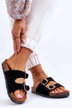 Damskie Boto Damskie Klapki Wsuwane Na Korkowej Podeszwie Czarne Cortina