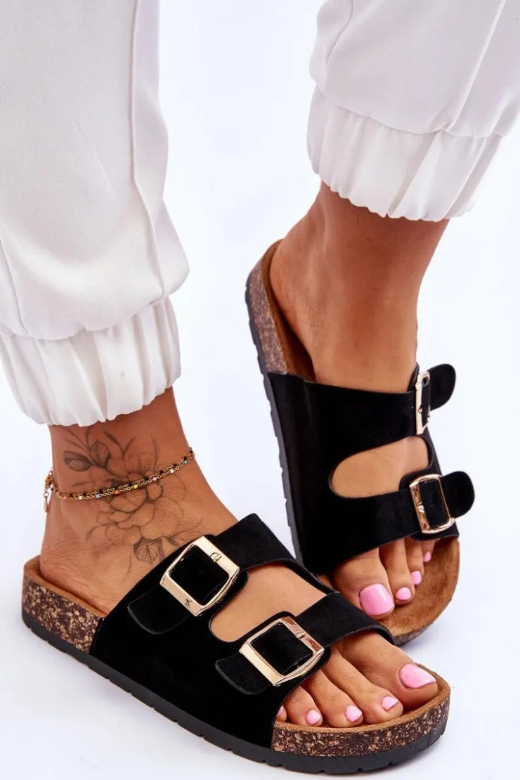 Damskie Boto Damskie Klapki Wsuwane Na Korkowej Podeszwie Czarne Cortina