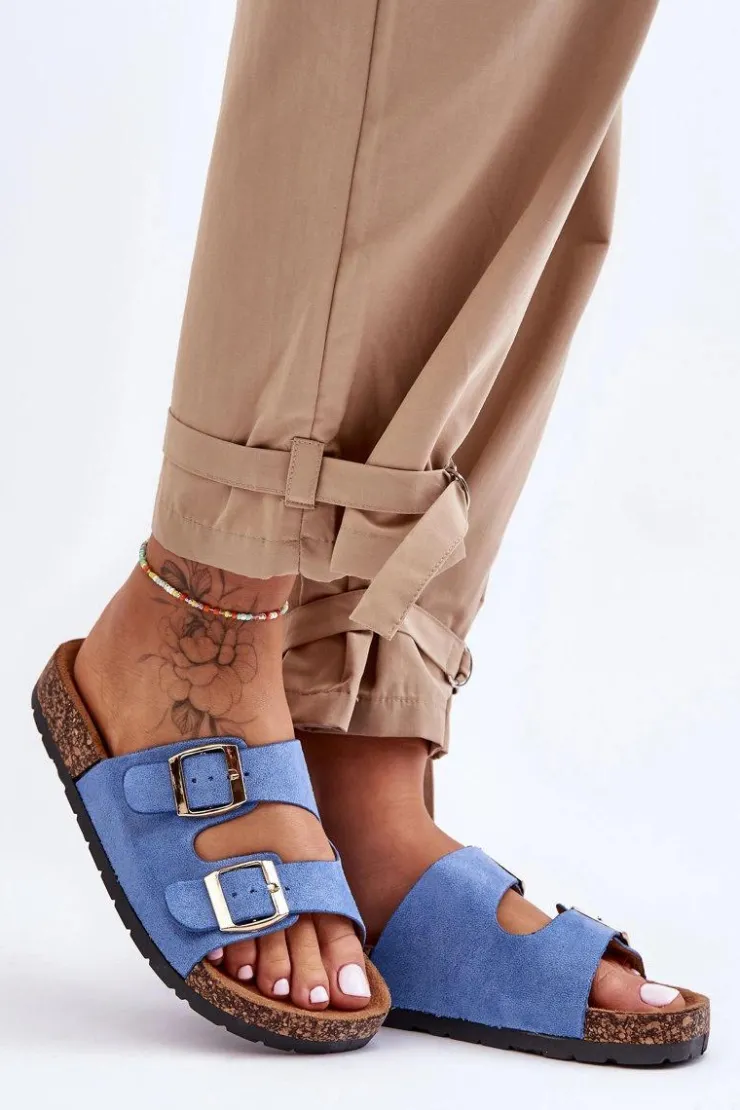 Clearance Boto Damskie Klapki Wsuwane Na Korkowej Podeszwie Niebieskie Cortina