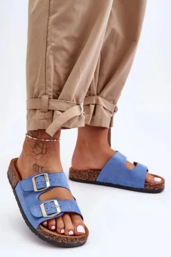 Clearance Boto Damskie Klapki Wsuwane Na Korkowej Podeszwie Niebieskie Cortina