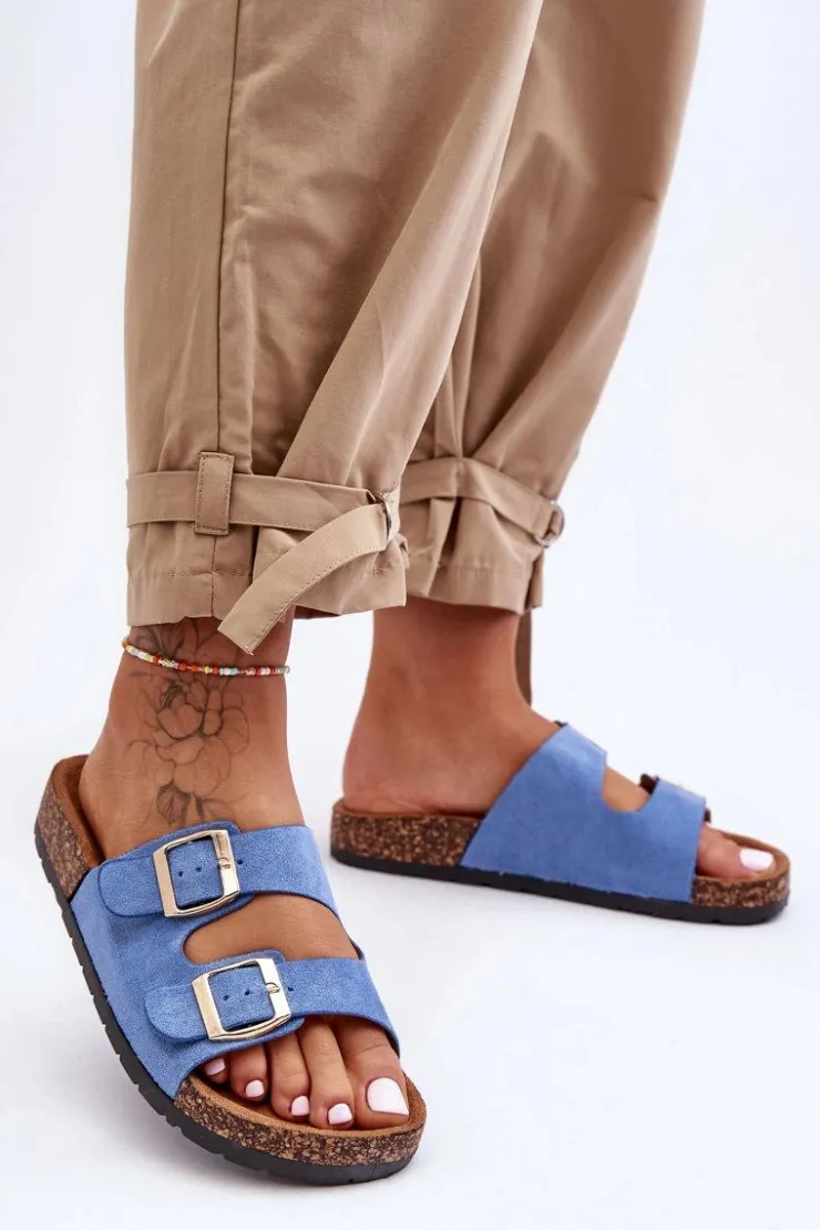 Clearance Boto Damskie Klapki Wsuwane Na Korkowej Podeszwie Niebieskie Cortina