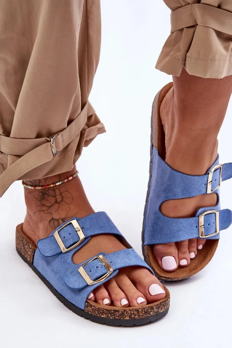 Clearance Boto Damskie Klapki Wsuwane Na Korkowej Podeszwie Niebieskie Cortina