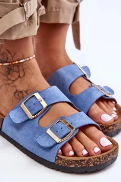 Clearance Boto Damskie Klapki Wsuwane Na Korkowej Podeszwie Niebieskie Cortina