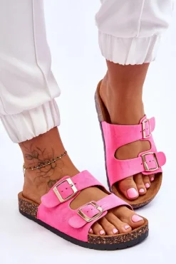 Damskie Boto Damskie Klapki Wsuwane Na Korkowej Podeszwie Neonowe Różowe Cortina