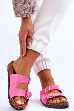 Damskie Boto Damskie Klapki Wsuwane Na Korkowej Podeszwie Neonowe Różowe Cortina