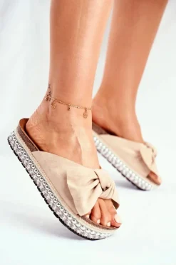 Boto Klapki Damskie Klasyczne*Damskie Klapki Wysokie Beżowe Mortigo