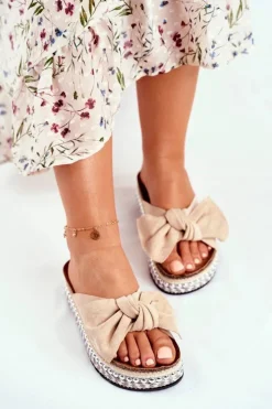 Boto Klapki Damskie Klasyczne*Damskie Klapki Wysokie Beżowe Mortigo