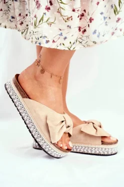 Boto Klapki Damskie Klasyczne*Damskie Klapki Wysokie Beżowe Mortigo