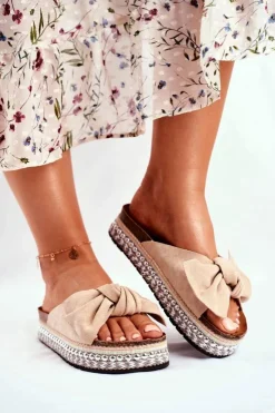 Boto Klapki Damskie Klasyczne*Damskie Klapki Wysokie Beżowe Mortigo